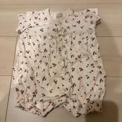 【美品】petit main チェリー柄ロンパース 80
