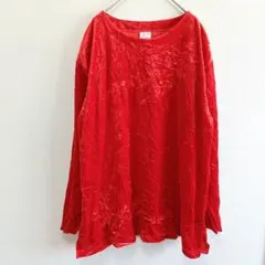 ❤海外古着 SAIGONMEX ヴィンテージ ベロア 総柄カットソー 赤 XXL