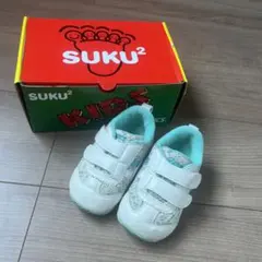 アシックス キッズ スニーカー 13cm ミント白 花柄 スクスク asics