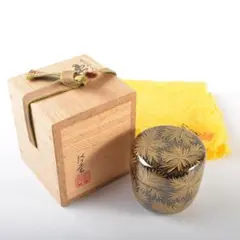 茶道具　漆塗　博堂造　金蒔絵　志のぶ文　棗　共布共箱　V　R6296のサムネイル