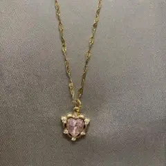 エレガントハート型ピンクストーンネックレス