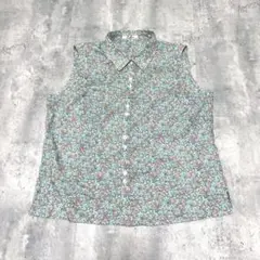 Leilian ノースリーブシャツ 花柄 総柄 綿 ナチュラル クラシック