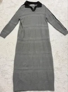 PINUE 2024Autumn ブークレカラーニットワンピース　グレー