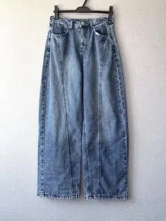 しまむら センターシーム デニムパンツ ワイドシルエット ブルー