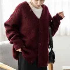 WEGO モヘヤライクBIGカーディガン　レッド