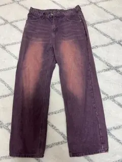 紫色 ワイドレッグデニム
