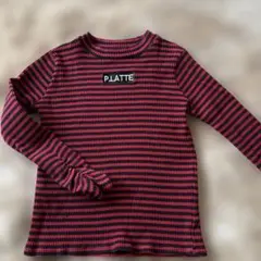 ピンクラテ 赤と黒のストライプ 長袖カットソー S