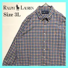 ラルフローレン長袖シャツ チェック柄 刺繍ロゴ ビックシルエット 古着 XXL