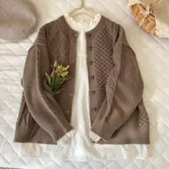 新品★サマンサモスモス★モカ＊ケーブル編み2WAYニットパッチワーク