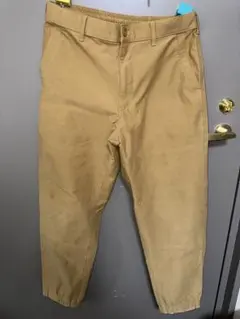 ベージュ ワークパンツ ゴムウエスト、紐付き