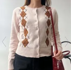 [新品]アーガイル柄ニットカーディガン Fサイズ