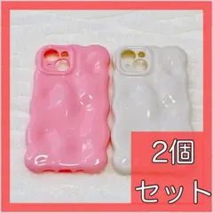2個セット　ピンク　アイボリー　スマホケース　iPhone 韓国 可愛い 波型