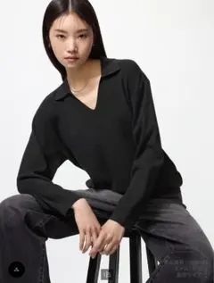 UNIQLO ウォッシャブルニットリブポロセーター ブラック（新品未使用）