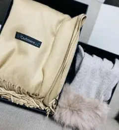 カシミヤ ベージュ マフラー 手袋 cashmere
