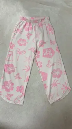 ZARA KIDS トロピカル柄 ワイドパンツ 140cm ピンク ハイビスカス