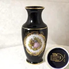 LIMOGES CASTELコバルトブルー22k金彩 貴族絵柄 花瓶・美品のサムネイル