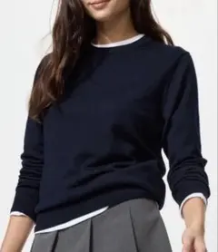 UNIQLO ネイビー　 エクストラファインメリノクルーネックセーター M