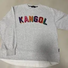 ［美品］カンゴールKANGOL 刺繍ロゴ グレー 重ね着風ロングTシャツ