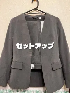 GU ウォッシャブルノーカラージャケット&ストレートパンツ (セットアップ)