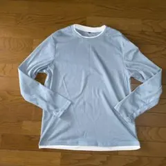 水色リブ編み長袖カットソー Mサイズ　ロンT