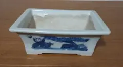 アンティーク 盆栽鉢　染付鉢　絵付 山水画 長方形角鉢【希少】ミニ盆栽鉢 植木鉢のサムネイル