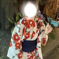 レトロな椿 浴衣・へこ帯・下駄3点セット