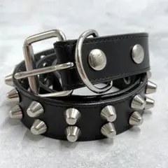 美品✨️666 2連フラットコーンベルト スタッズ パンク レザー 黒のサムネイル