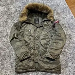 アルファ　オリーブグリーン ファー付きモッズコート　Lサイズ