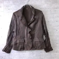 レトロ オールド 国産 古着 光沢感 薄手 フリルカラーテーラードジャケット