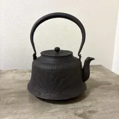 時代鉄瓶 富士型 菖蒲に蝶 茶道具〈検 煎茶 龍文堂 急須 南部鉄器 茶釜