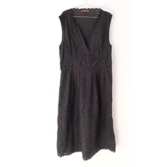 USED 古着 ブラック お花 ローンレース ノースリーブ ワンピース