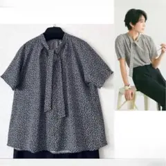 大きいサイズ50＊２３区 小花 ジョーゼット ボウタイブラウス＊自由区ICB組曲 大きいサイズ50＊23区 小花 ジョーゼット ボウタイブラウス＊自由区