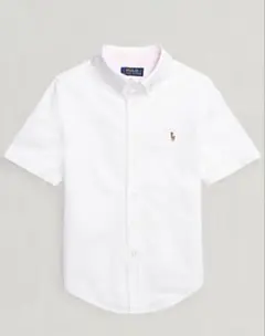 ラルフローレンKnitCottonOxford 半袖シャツ白 130ボタンダウン
