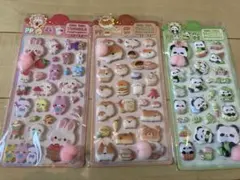 かわいい動物と食べ物の立体シール3シートセット