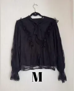 GRL フラワー刺繍チュールブラウス ブラック