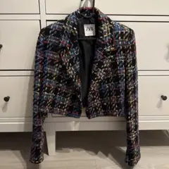 ZARA ブラック・マルチカラー ツイードジャケット S