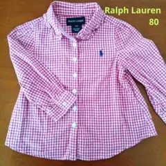 Ralph Lauren ピンク白 ギンガムチェック ブラウス 80