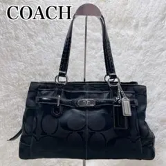 美品 COACH ハンドバッグ シグネチャー キャンバス 18966 ブラック