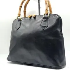 GUCCI バンブー ハンドバッグ レザー ダブルハンドル トートバッグ 黒のサムネイル