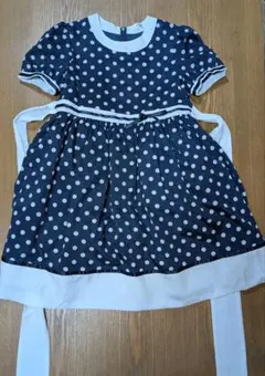 水玉模様 半袖ワンピース ネイビー　150cm