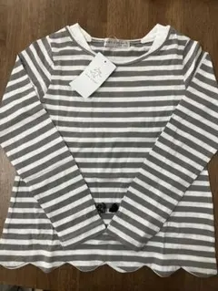 【新品】トップス ストライプ グレー 長袖カットソー 130
