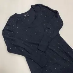 ブラックパール装飾 リボン付きバック裾フリルアンゴラ入りニットワンピース