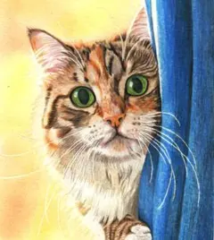 手描きイラスト　自作イラスト　猫　色鉛筆画　絵画　ねこ　ネコ　ペット　生き物