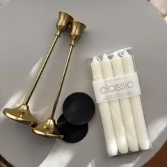 ゴールドキャンドルホルダー 2点　キャンドル4本セット