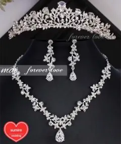 特注クリアジルコニア ピアス/イヤリング•ネックレス＆ティアラ結婚式ウエディング