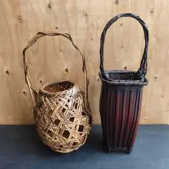 【高級】虎竹 やたら編み 花かご ハンドル付き 竹細工 筒付き 花器 華道 高級】虎竹 やたら編み 花かご ハンドル付き 竹細工 竹製筒 花器 華道