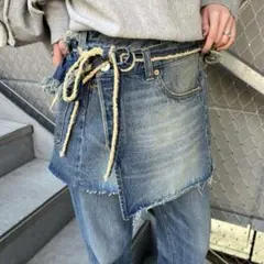 【etsinta/エシンタ】フリンジベルト付デニムミニスカ