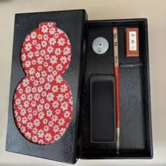 昭和レトロ 書道セット 習字道具 硯 筆 墨 墨床 文鎮 御墨 携帯用漆器 置物