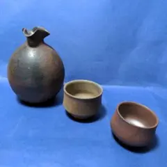 丹波焼酒器セット 徳利 ぐい呑み 陶山窯 市野金治 伝統工芸 未使用美品のサムネイル