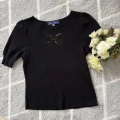 M'S GRACY 半袖ニット スパンコールリボン ブラック 38のサムネイル